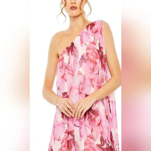 MAC DUGGAL PINK FLORAL PRINT ONE SHOULDER MINI DRESS NWT SZ 10 PINK $398 - Picture 8 of 9